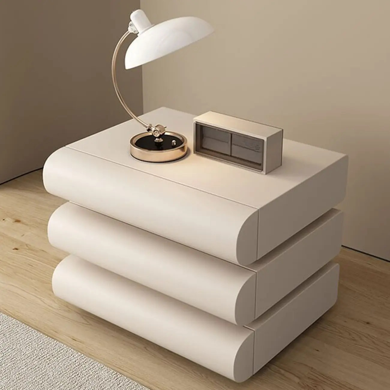 Mminimalist Leather Top Wood Frame 3-Drawer Nightstand Image - 4 | homeyfad