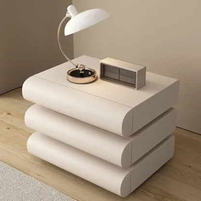 Mminimalist Leather Top Wood Frame 3-Drawer Nightstand Image - 4