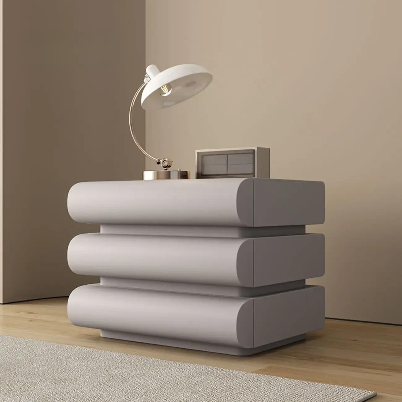 Mminimalist Leather Top Wood Frame 3-Drawer Nightstand Image - 5