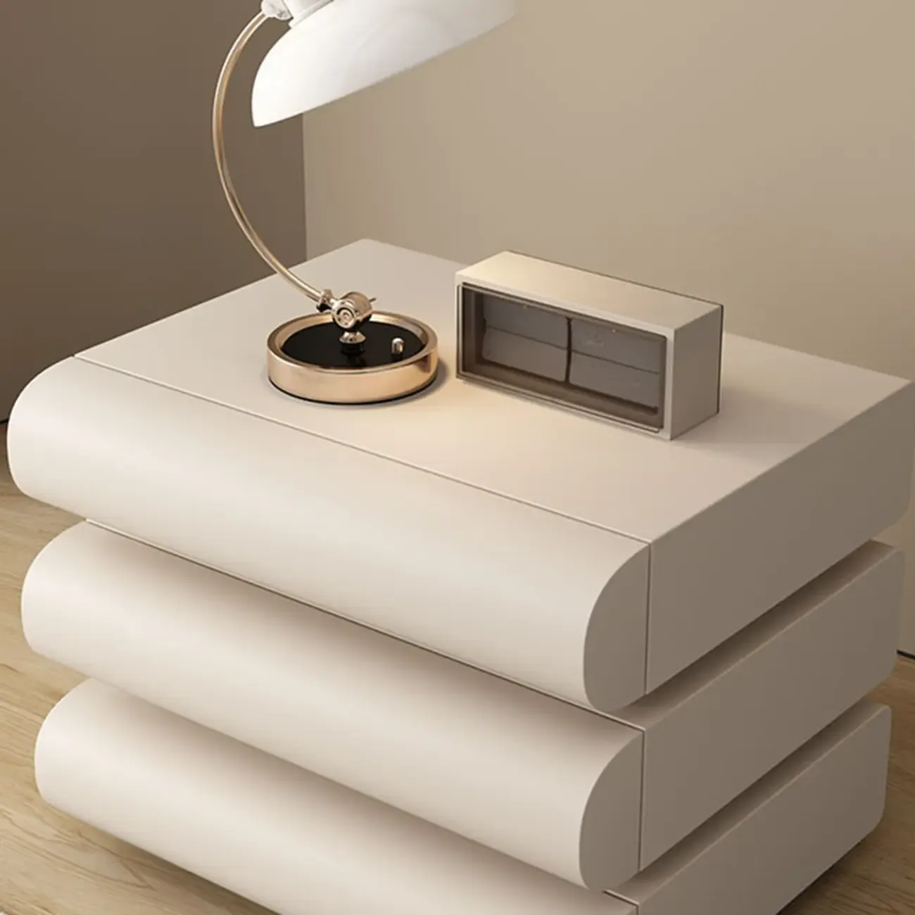 Mminimalist Leather Top Wood Frame 3-Drawer Nightstand Image - 6