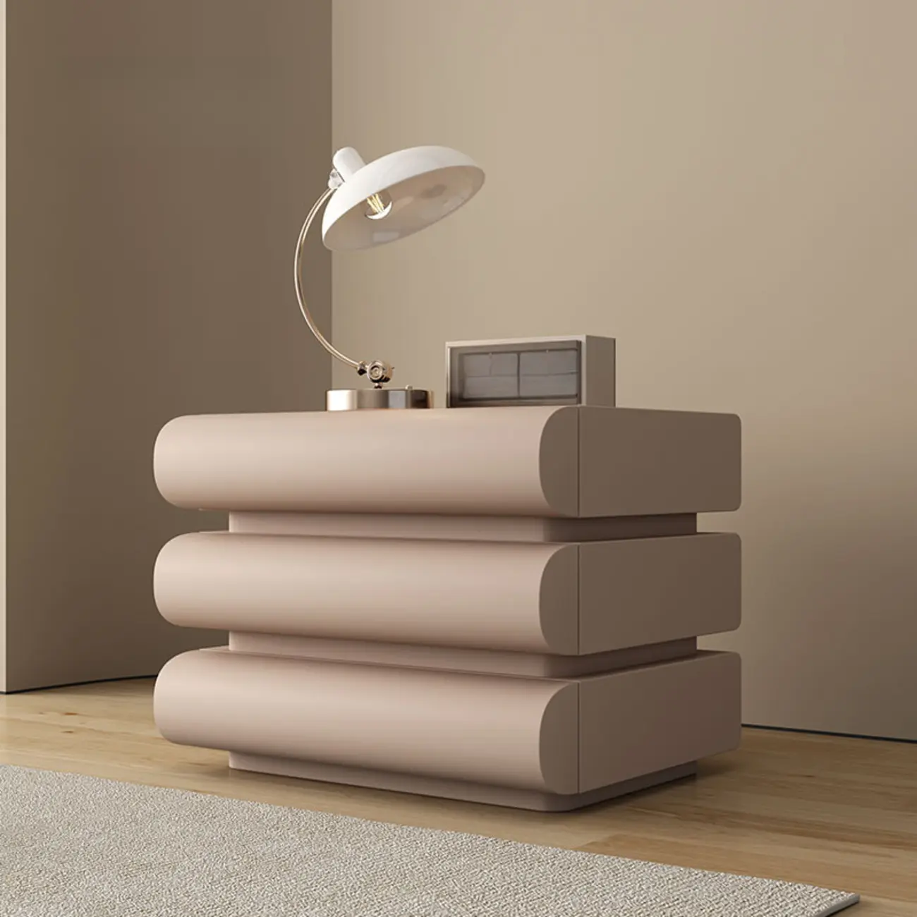 Mminimalist Leather Top Wood Frame 3-Drawer Nightstand Image - 7 | homeyfad