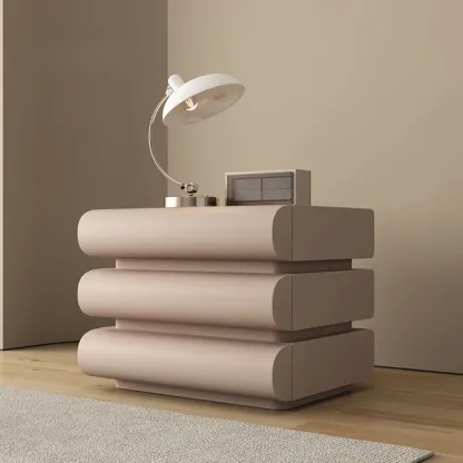 Mminimalist Leather Top Wood Frame 3-Drawer Nightstand Image - 7