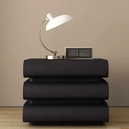 Mminimalist Leather Top Wood Frame 3-Drawer Nightstand Image - 8