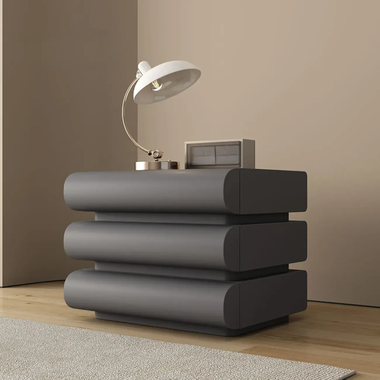 Mminimalist Leather Top Wood Frame 3-Drawer Nightstand Image - 9