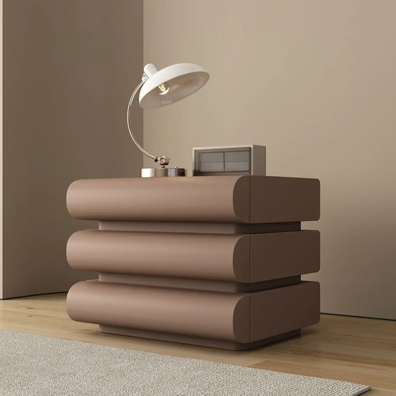 Mminimalist Leather Top Wood Frame 3-Drawer Nightstand Image - 11