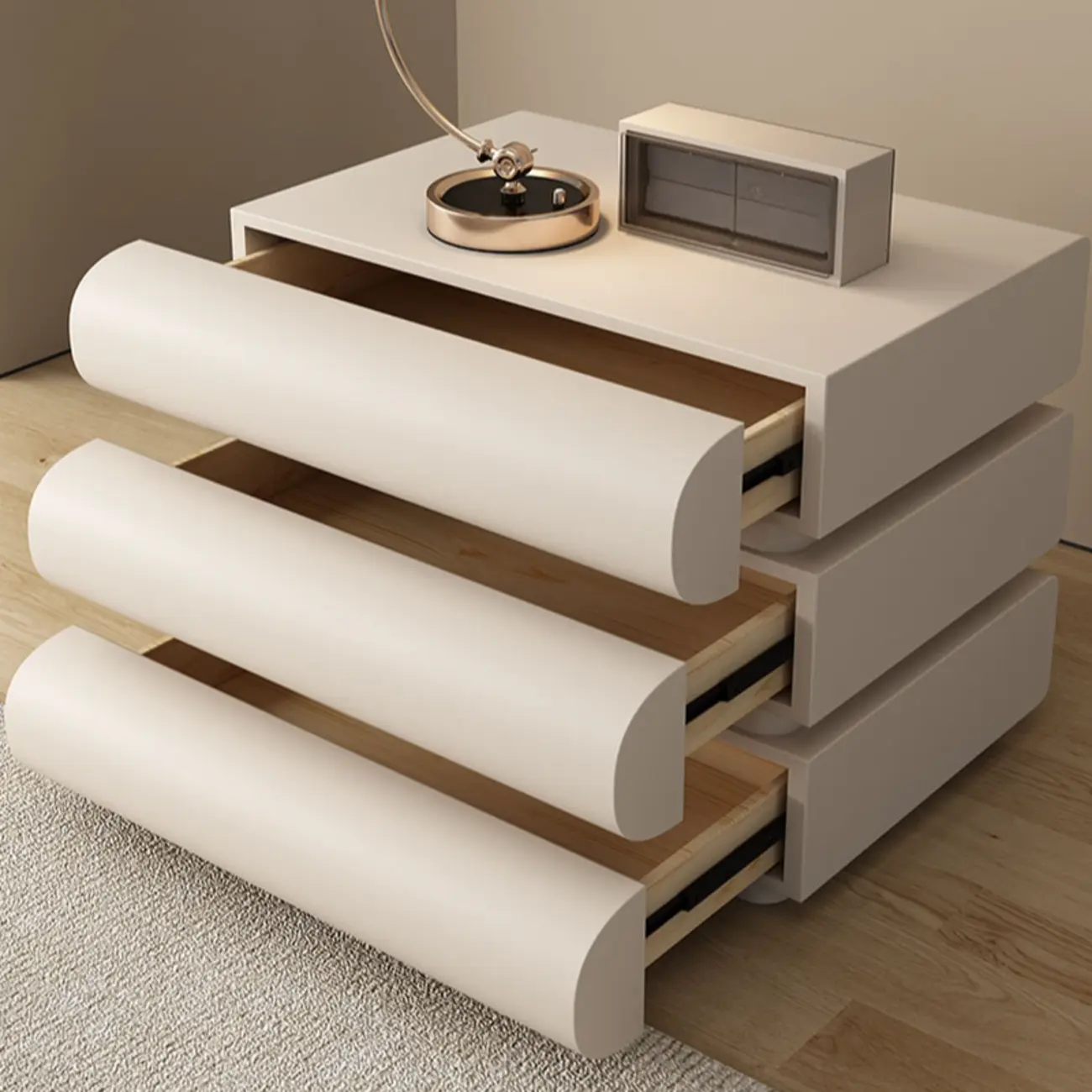 Mminimalist Leather Top Wood Frame 3-Drawer Nightstand Image - 12 | homeyfad