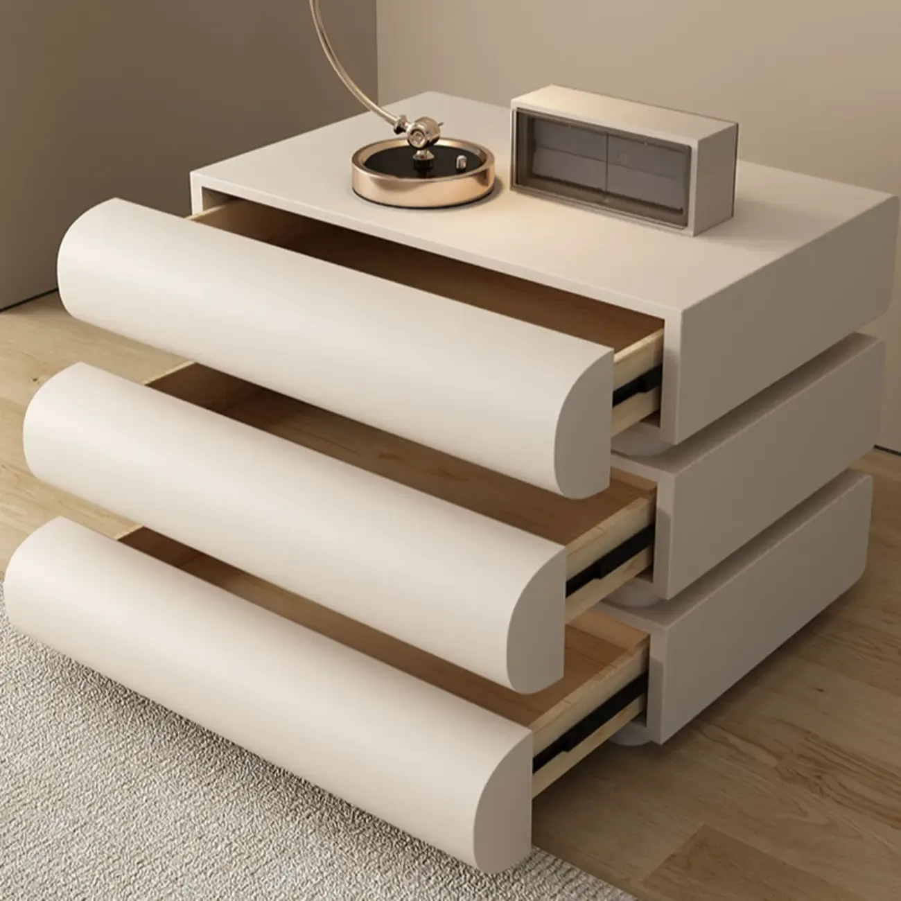 Mminimalist Leather Top Wood Frame 3-Drawer Nightstand Image - 12