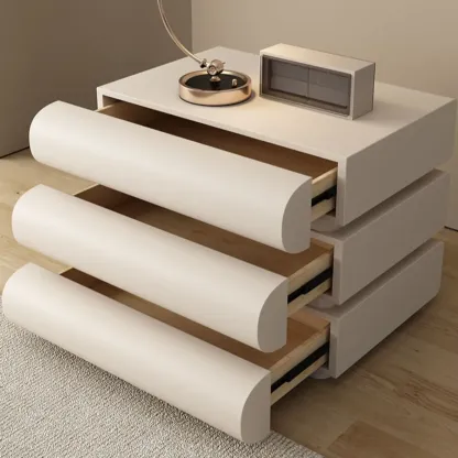 Mminimalist Leather Top Wood Frame 3-Drawer Nightstand Image - 12