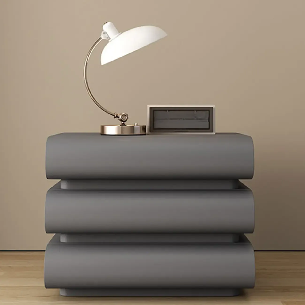 Mminimalist Leather Top Wood Frame 3-Drawer Nightstand Image - 14