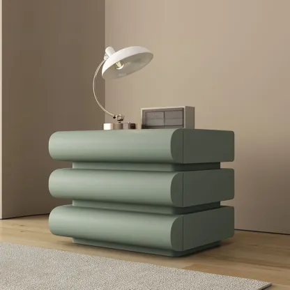 Mminimalist Leather Top Wood Frame 3-Drawer Nightstand Image - 15