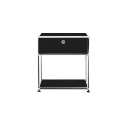 Modern Steel Nightstand with Drawer and Open Shelf Image - 22