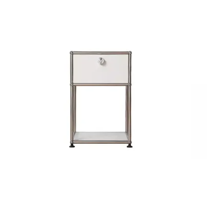 Modern Steel Nightstand with Drawer and Open Shelf Image - 23