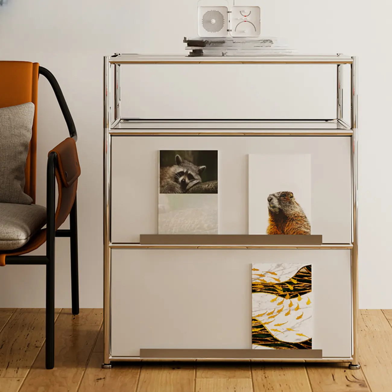 Modern Steel Nightstand with Drawer and Open Shelf Image - 3 | homeyfad