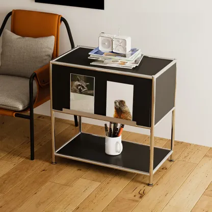 Modern Steel Nightstand with Drawer and Open Shelf Image - 5