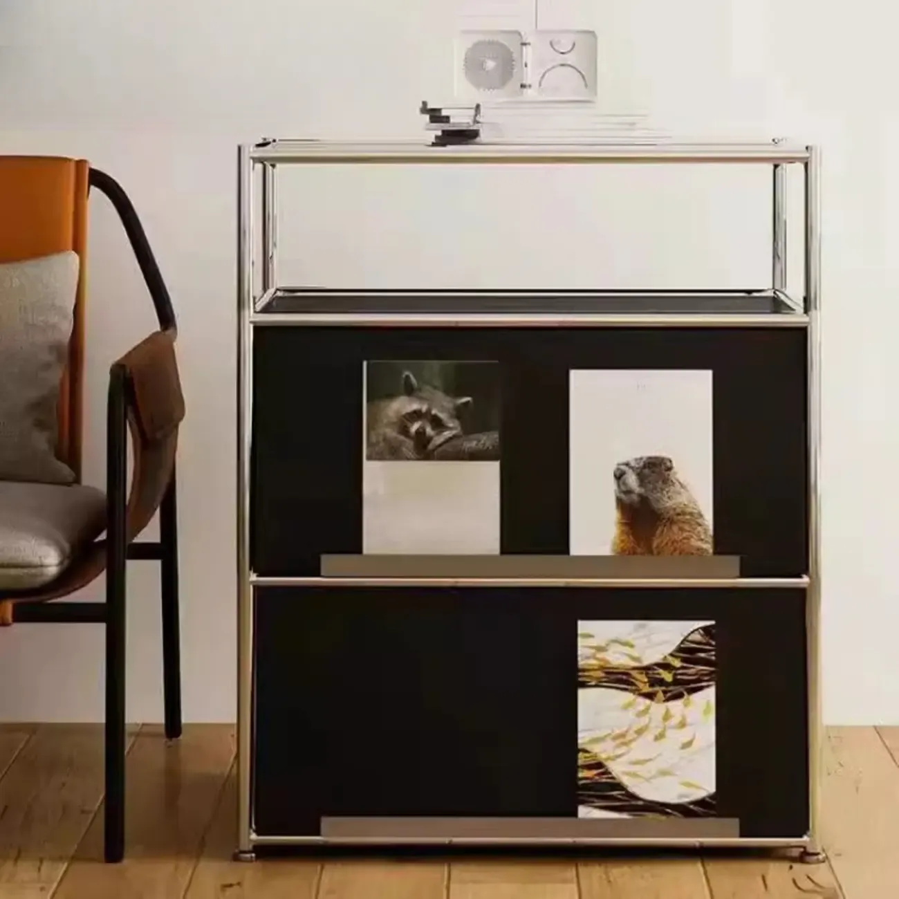 Modern Steel Nightstand with Drawer and Open Shelf Image - 6