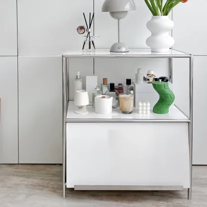 Modern Steel Nightstand with Drawer and Open Shelf Image - 9