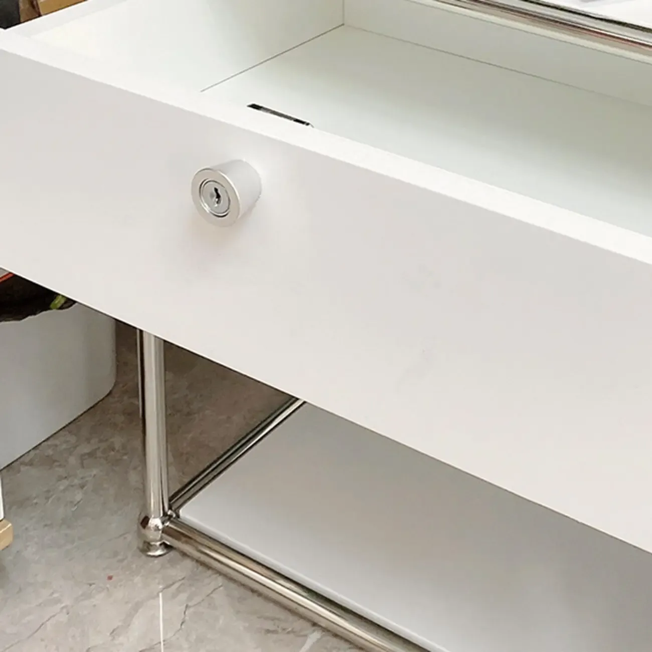 Modern Steel Nightstand with Drawer and Open Shelf Image - 10