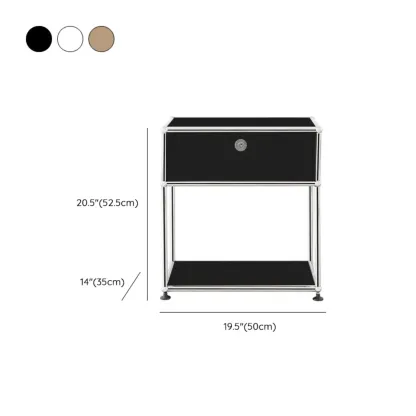 Modern Steel Nightstand with Drawer and Open Shelf #size
