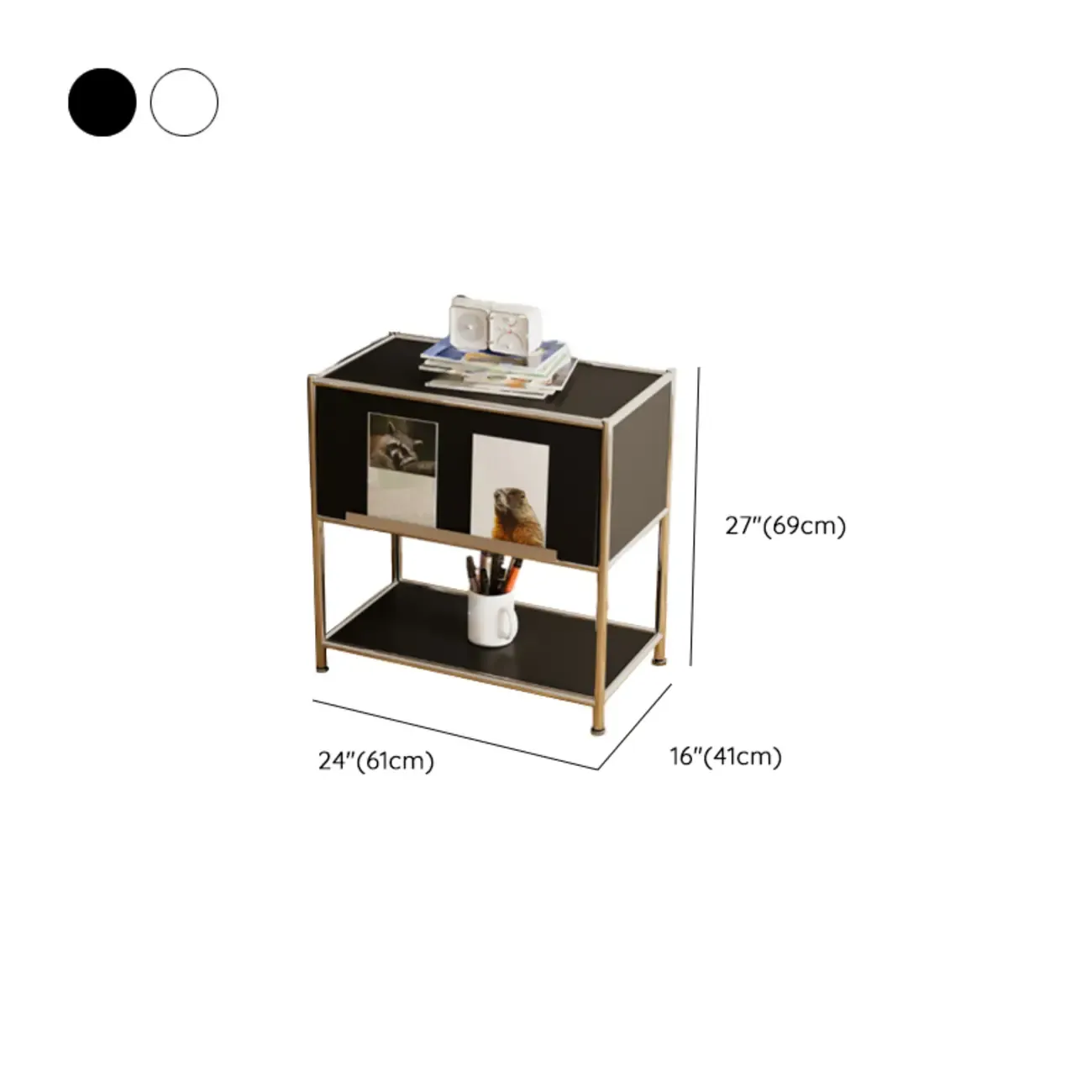 Modern Steel Nightstand with Drawer and Open Shelf Image - 15
