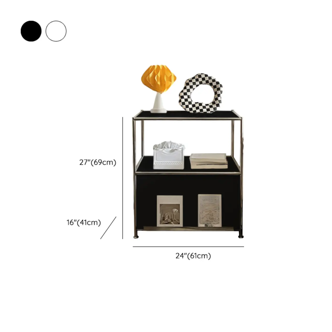 Modern Steel Nightstand with Drawer and Open Shelf Image - 16 | homeyfad