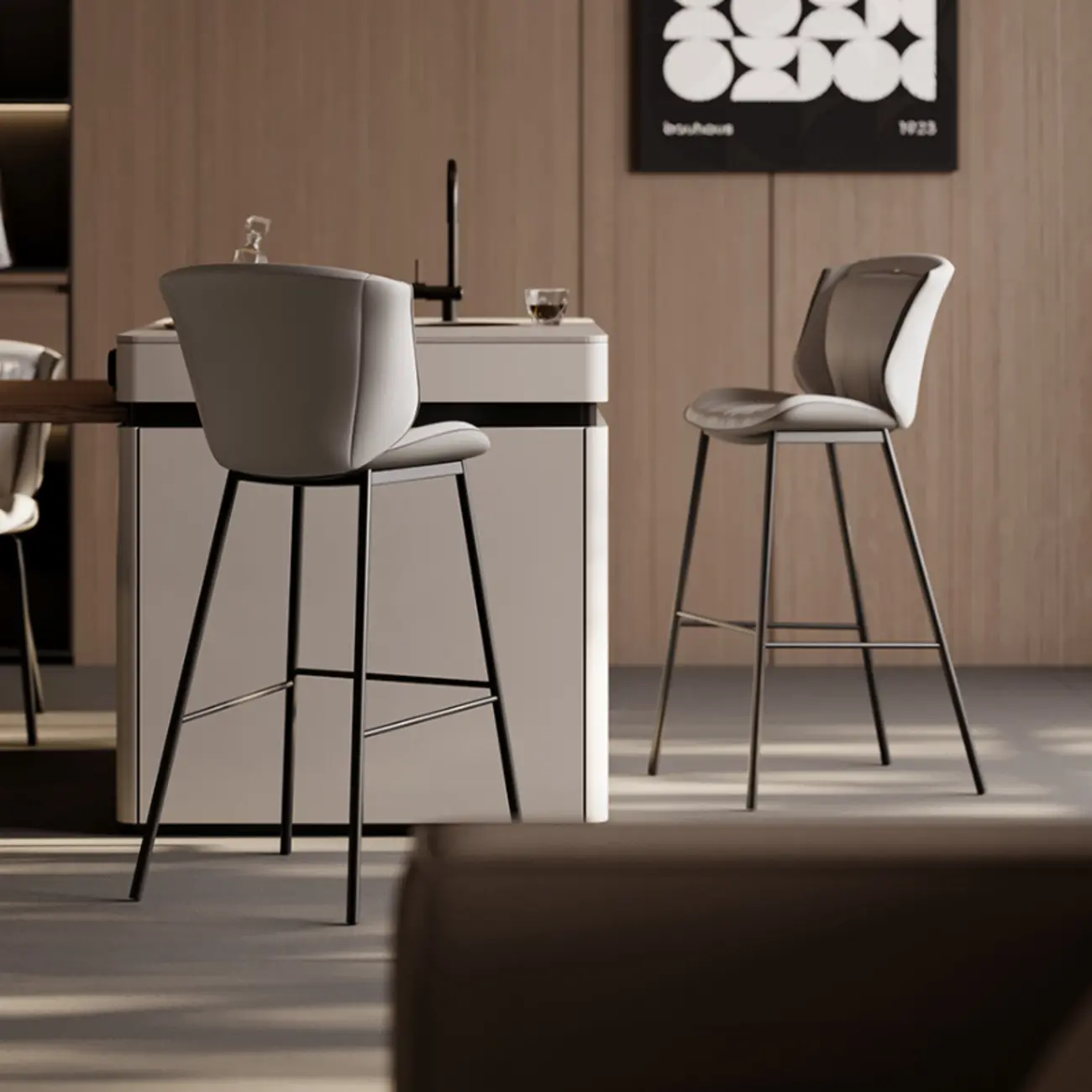 Leather Metal Frame Bistro Stool with Equestrian Seat and Foot Pedestal Image - 4 | homeyfad