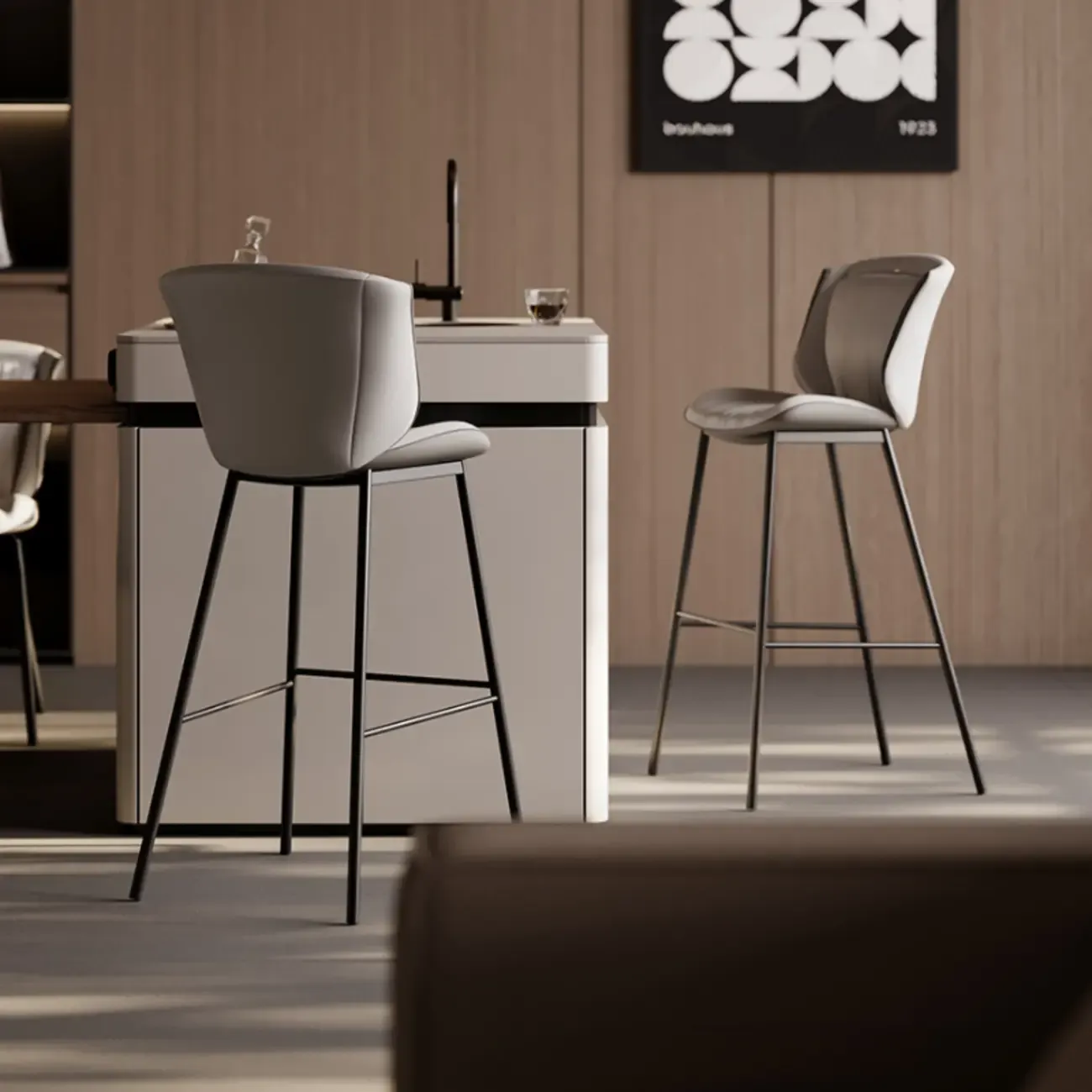 Leather Metal Frame Bistro Stool with Equestrian Seat and Foot Pedestal Image - 4