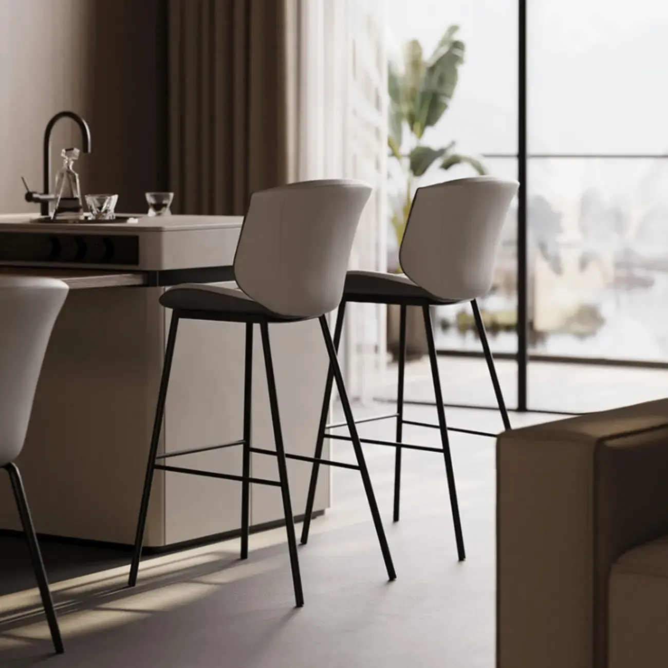 Leather Metal Frame Bistro Stool with Equestrian Seat and Foot Pedestal Image - 6