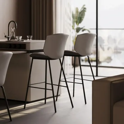 Leather Metal Frame Bistro Stool with Equestrian Seat and Foot Pedestal Image - 6