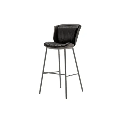 Leather Metal Frame Bistro Stool with Equestrian Seat and Foot Pedestal Image - 33