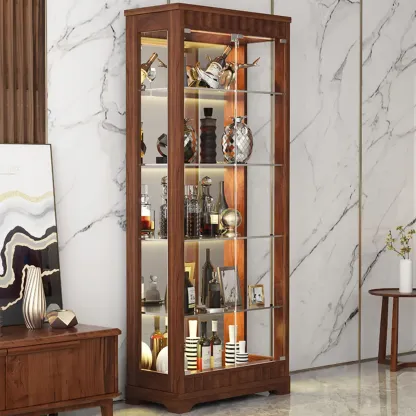 Modern Wood Wine Cabinet with Bar Glass Holder Shelf Image - 1