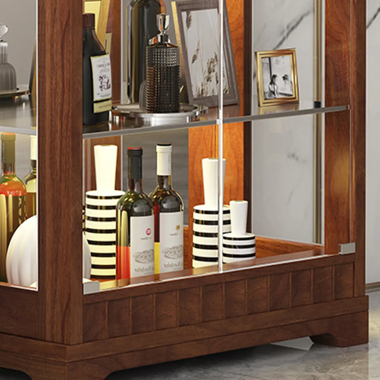 Modern Wood Wine Cabinet with Bar Glass Holder Shelf Image - 10 | homeyfad