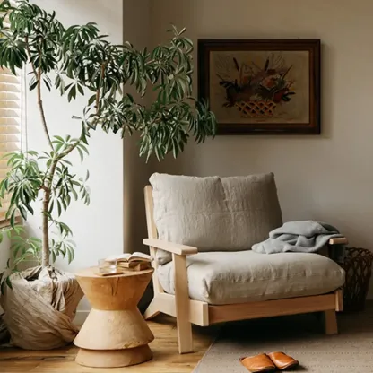 Small Round Modern Pine Wood Side Table with Drum Base Image - 4