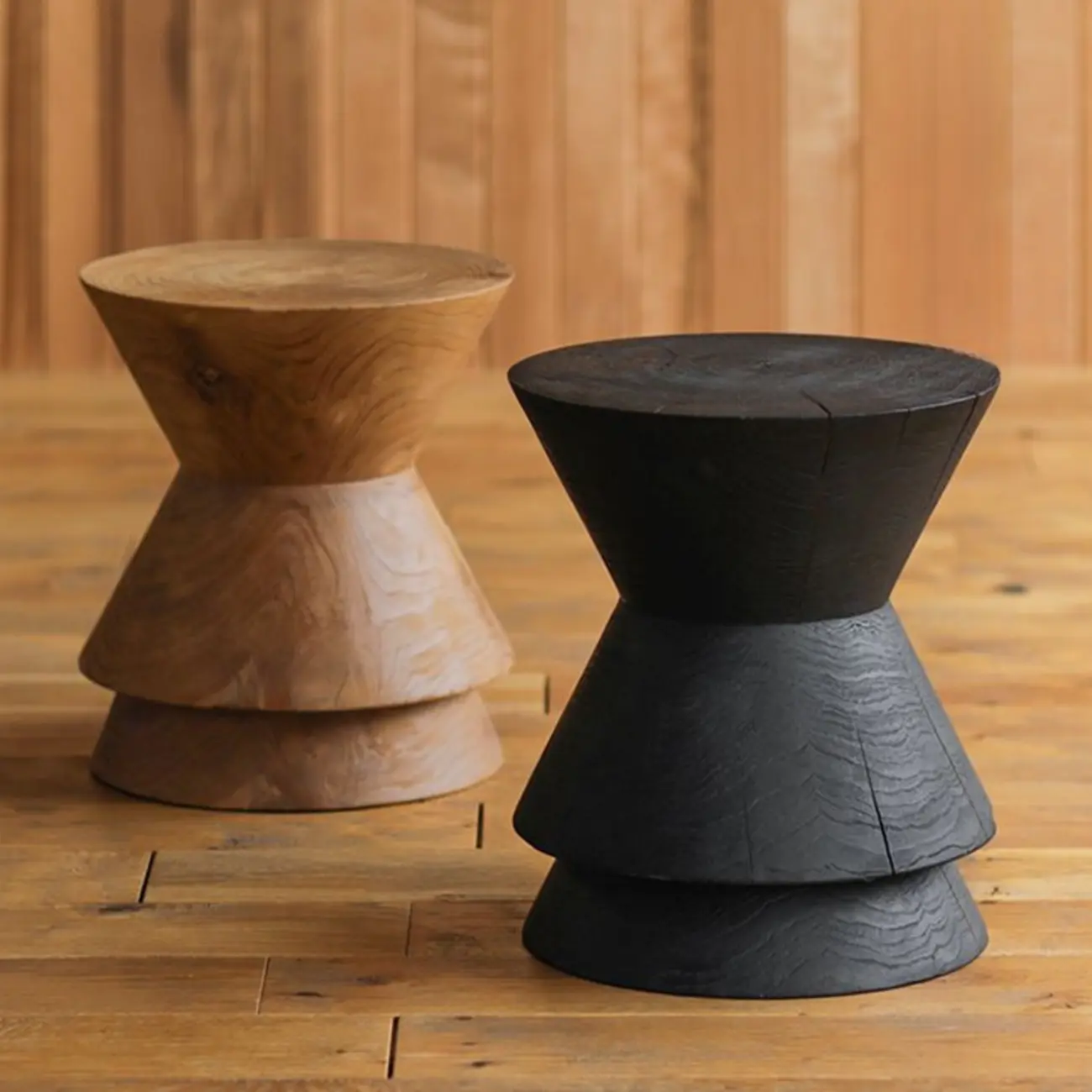 Small Round Modern Pine Wood Side Table with Drum Base Image - 1 | homeyfad