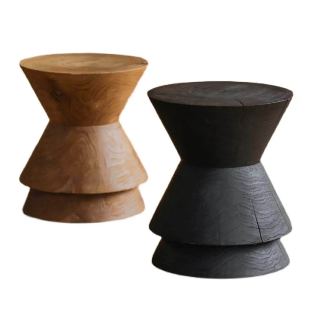 Small Round Modern Pine Wood Side Table with Drum Base Image - 10 | homeyfad