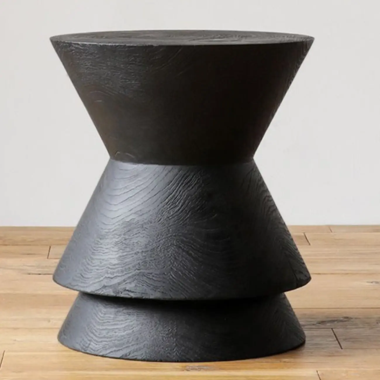 Small Round Modern Pine Wood Side Table with Drum Base Image - 5 | homeyfad