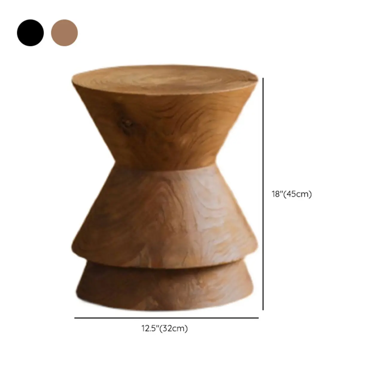 Small Round Modern Pine Wood Side Table with Drum Base #size | homeyfad