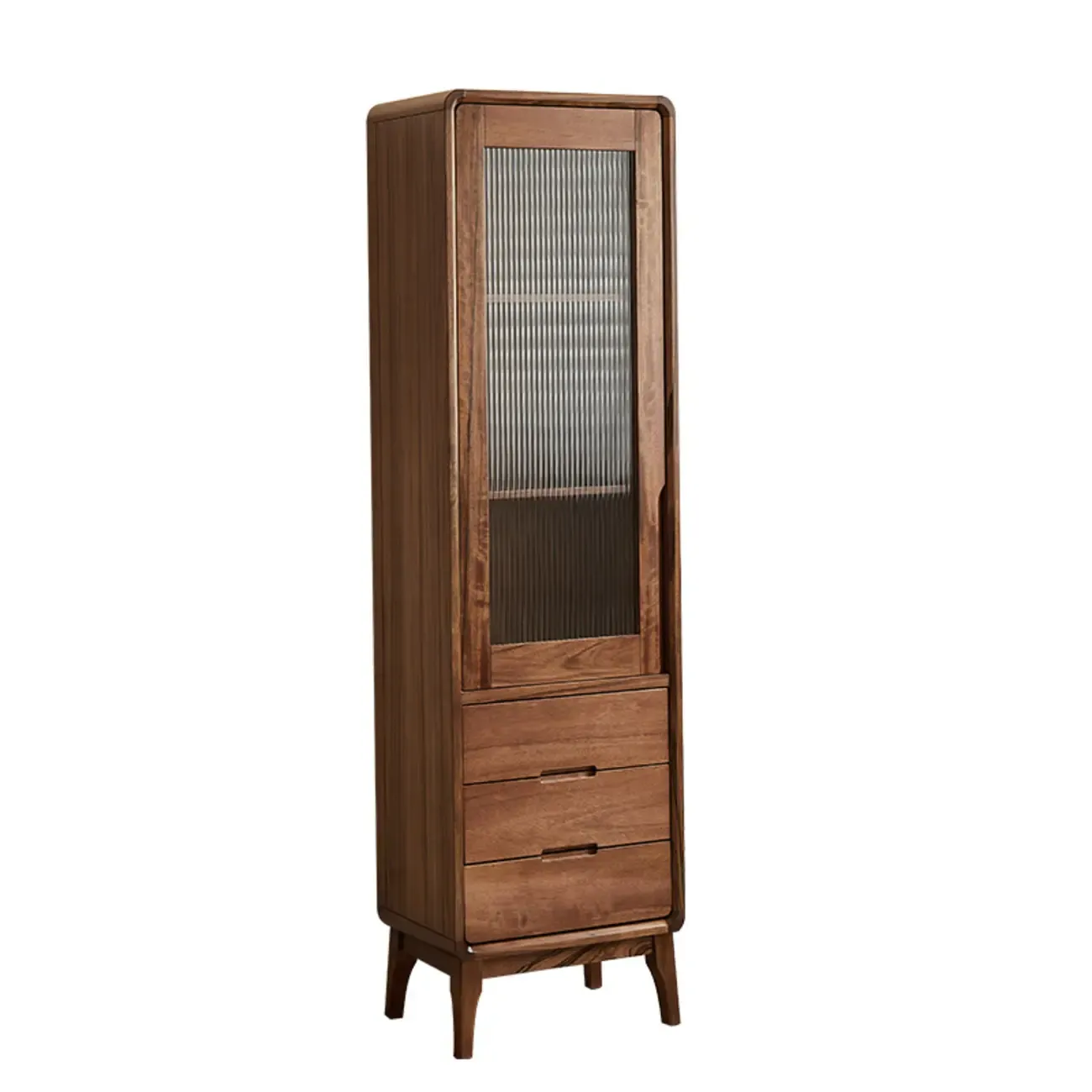Tall Wooden Display Cabinet with Glass Door for Living Room Image - 2