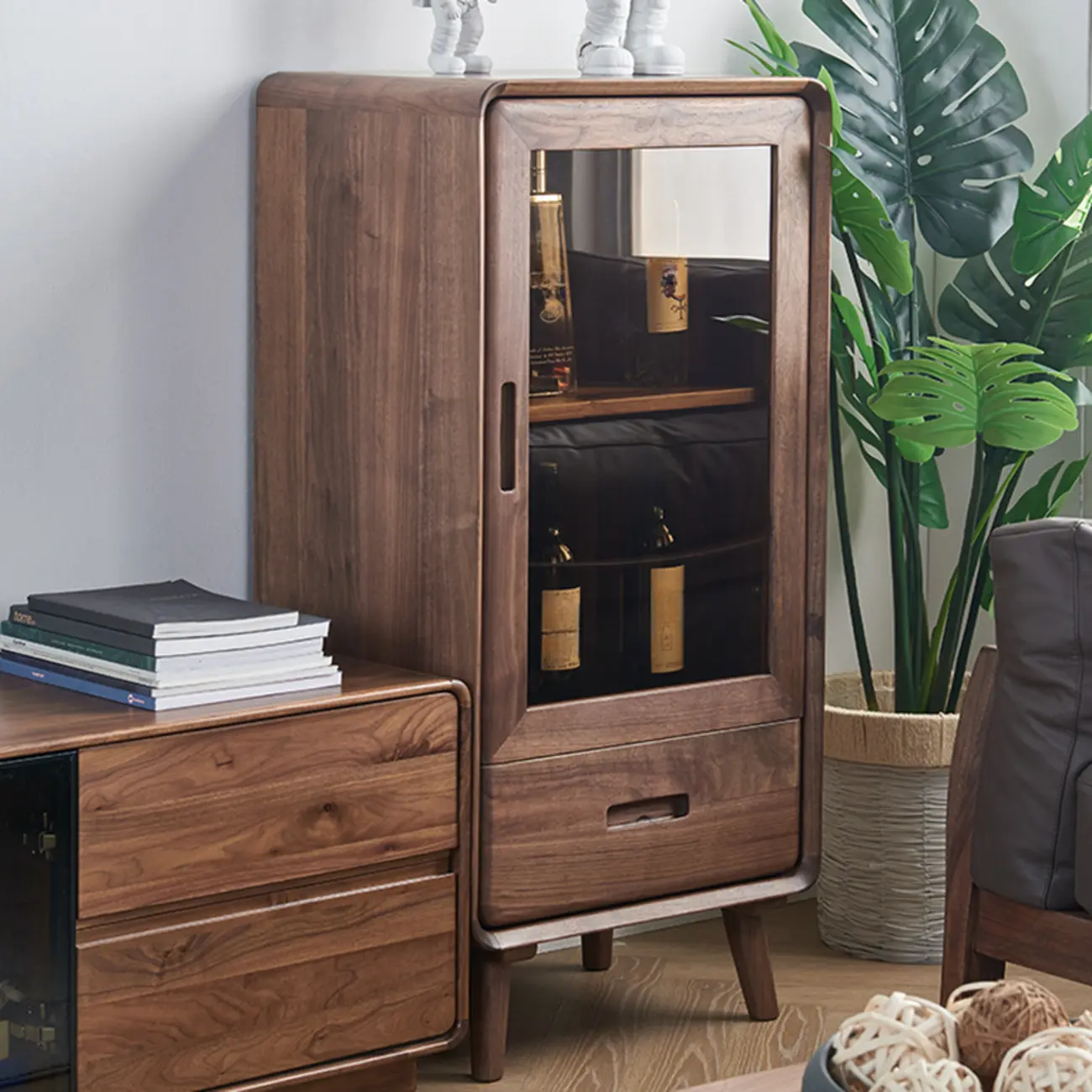 Freestanding Wood Brown Curio Cabinet with Glass Door Image - 1 | homeyfad