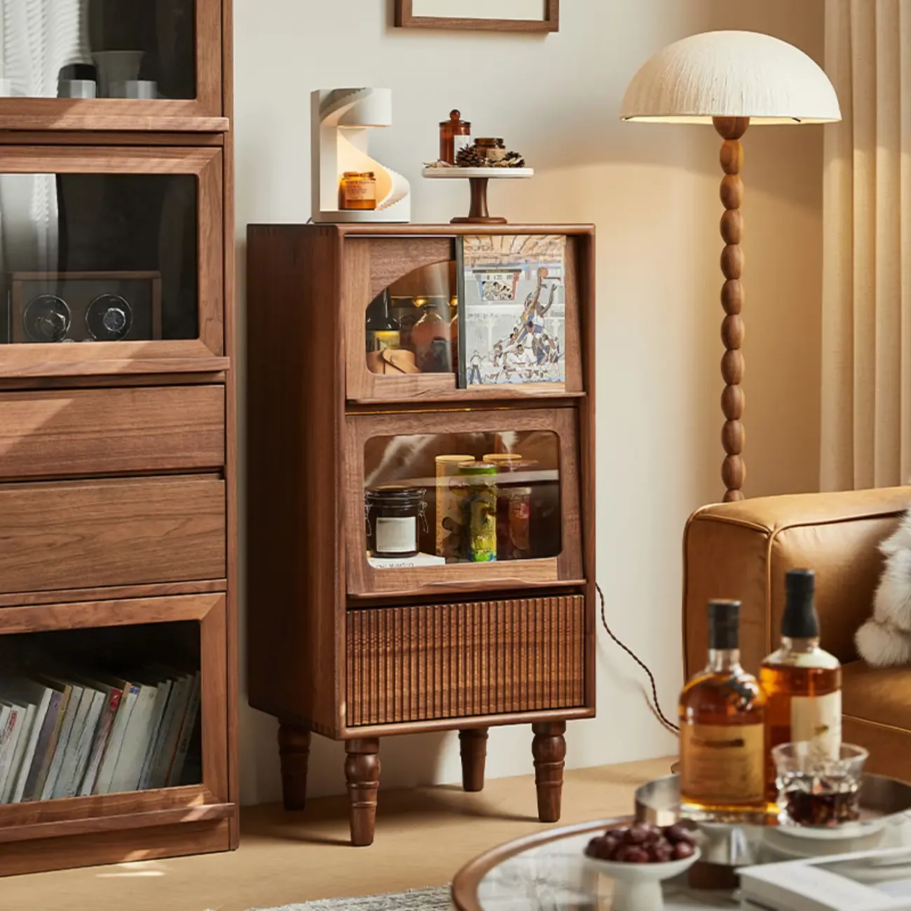 Freestanding Wood Brown Curio Cabinet with Glass Door | HomeyFad