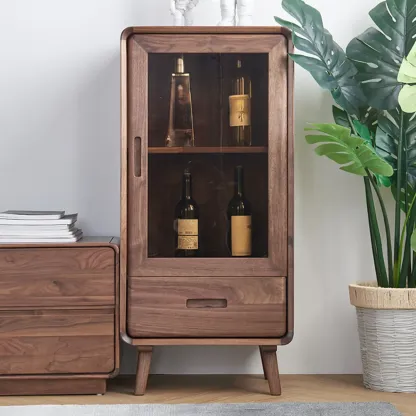 Freestanding Wood Brown Curio Cabinet with Glass Door Image - 4