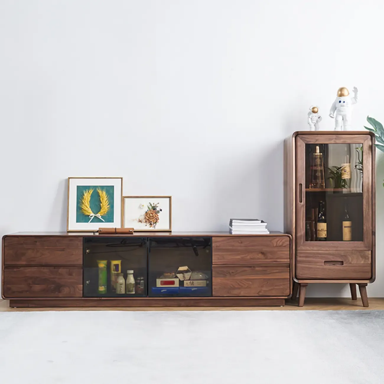 Freestanding Wood Brown Curio Cabinet with Glass Door Image - 5