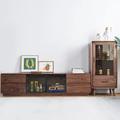 Freestanding Wood Brown Curio Cabinet with Glass Door Image - 5