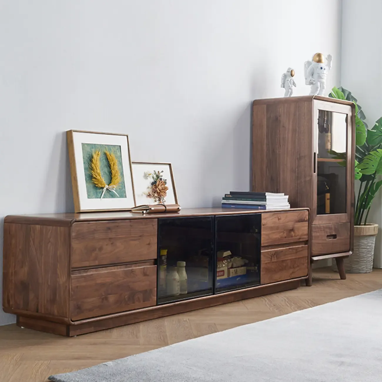 Freestanding Wood Brown Curio Cabinet with Glass Door Image - 6