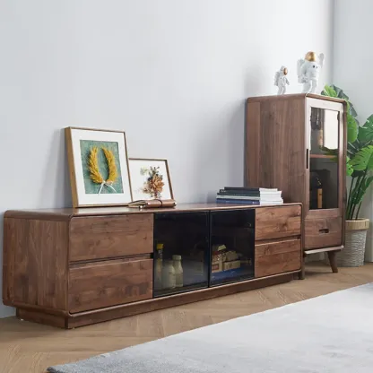 Freestanding Wood Brown Curio Cabinet with Glass Door Image - 6