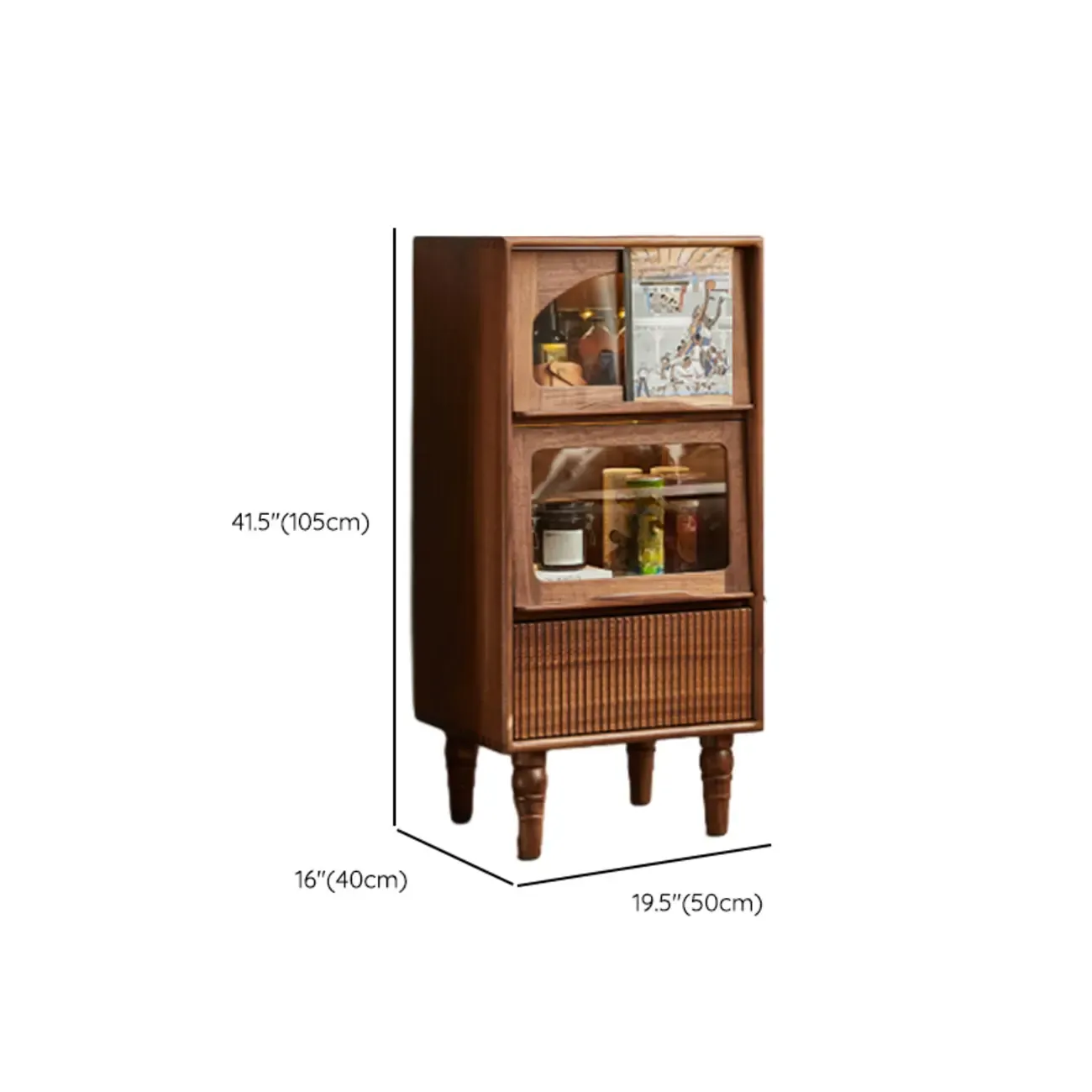 Freestanding Wood Brown Curio Cabinet with Glass Door #size