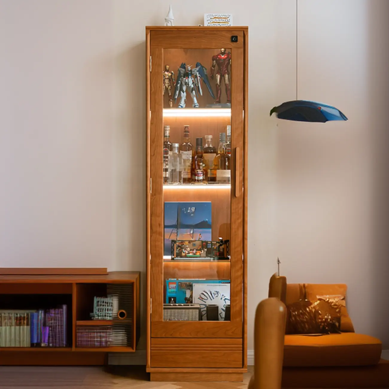 Nordic Tall Wooden 4-Shelf Curio Cabinet with Light Image - 2 | homeyfad