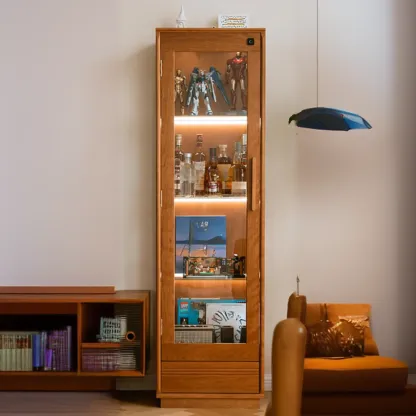 Nordic Tall Wooden 4-Shelf Curio Cabinet with Light Image - 2