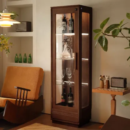 Nordic Tall Wooden 4-Shelf Curio Cabinet with Light Image - 1