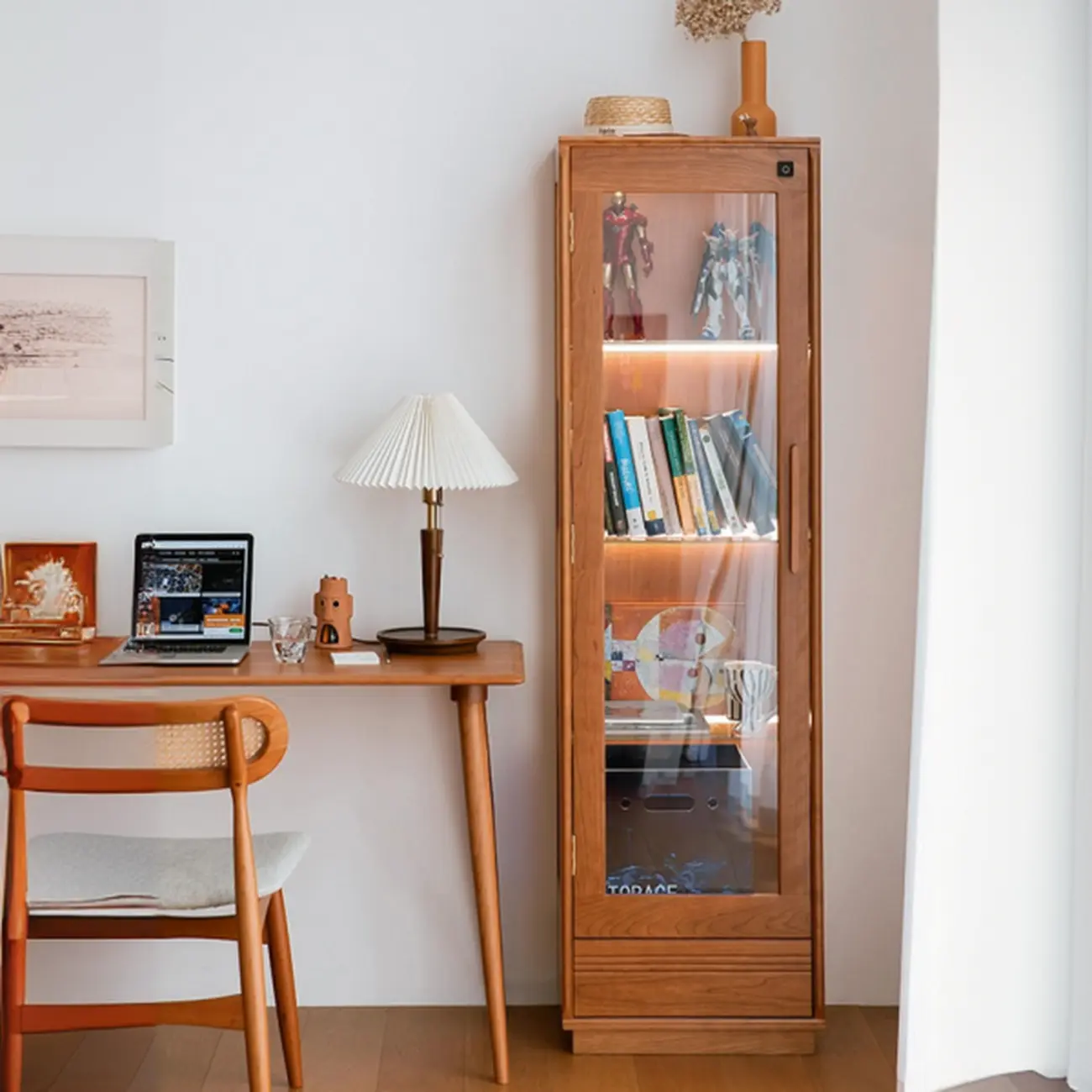 Nordic Tall Wooden 4-Shelf Curio Cabinet with Light Image - 3 | homeyfad