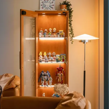 Nordic Tall Wooden 4-Shelf Curio Cabinet with Light Image - 4